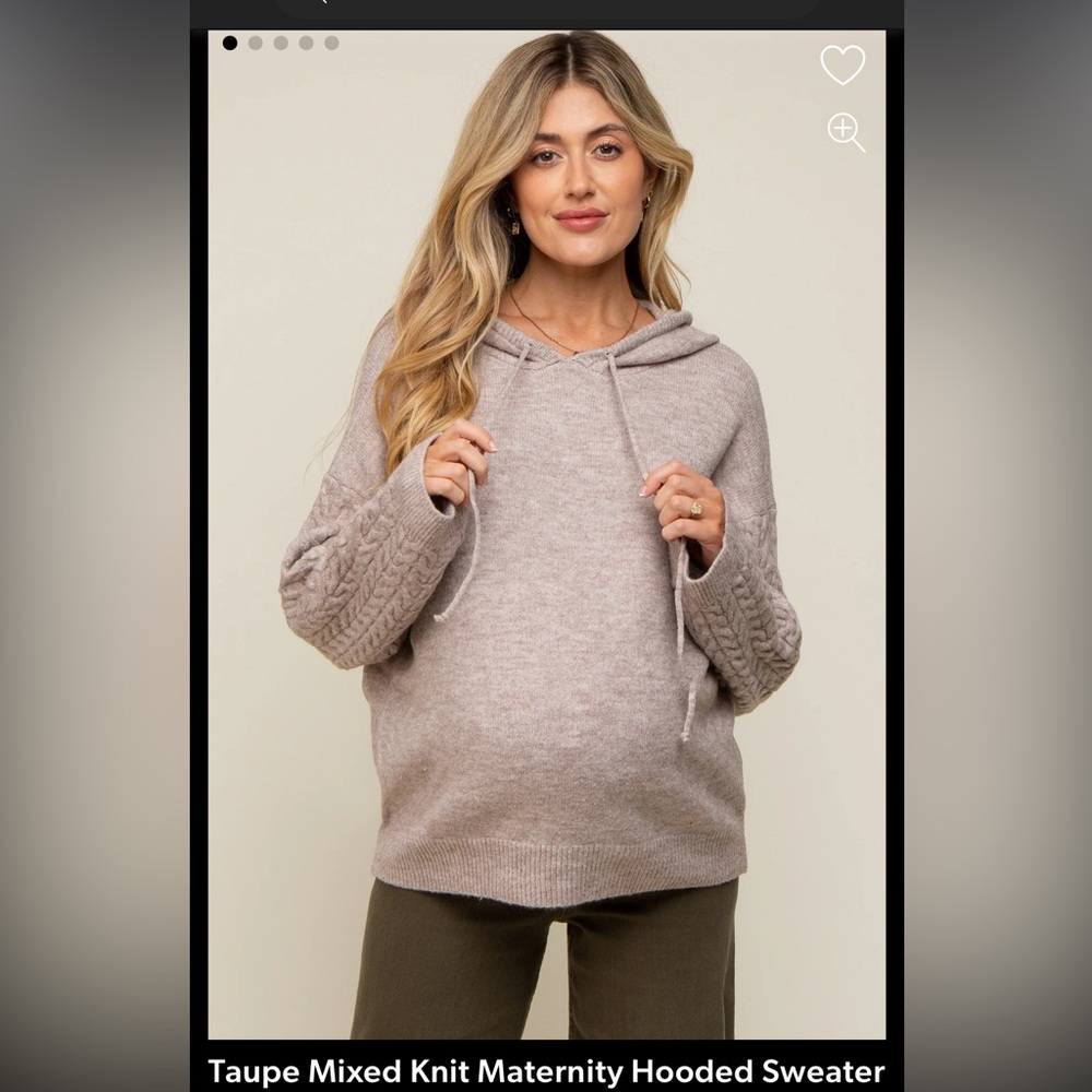 Pink Blush Taupe Knit Maternity Hooded Sweater